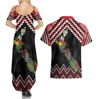 New Zealand Christmas Taniko Poutama Couples Matching Summer Maxi Dress and Hawaiian Shirt Flora Map with Birds - Polynesian Pride
