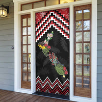 New Zealand Christmas Taniko Poutama Door Cover Flora Map with Birds - Polynesian Pride