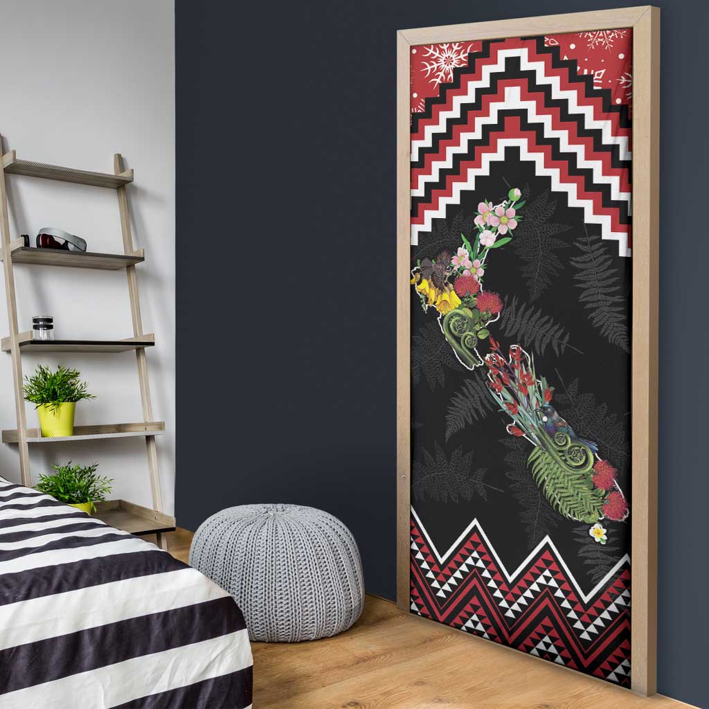 New Zealand Christmas Taniko Poutama Door Cover Flora Map with Birds - Polynesian Pride
