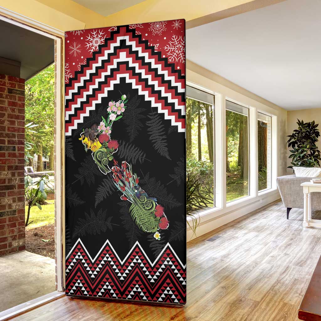 New Zealand Christmas Taniko Poutama Door Cover Flora Map with Birds - Polynesian Pride