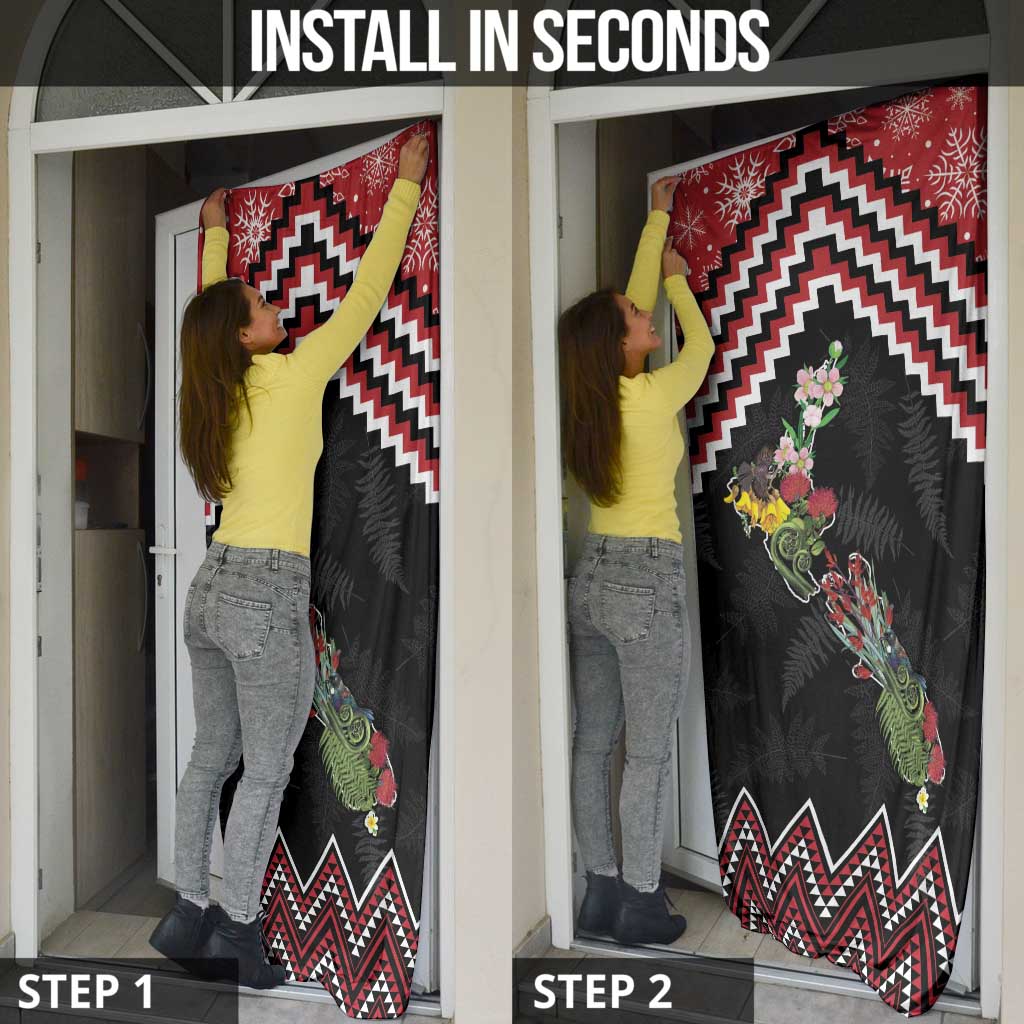 New Zealand Christmas Taniko Poutama Door Cover Flora Map with Birds - Polynesian Pride