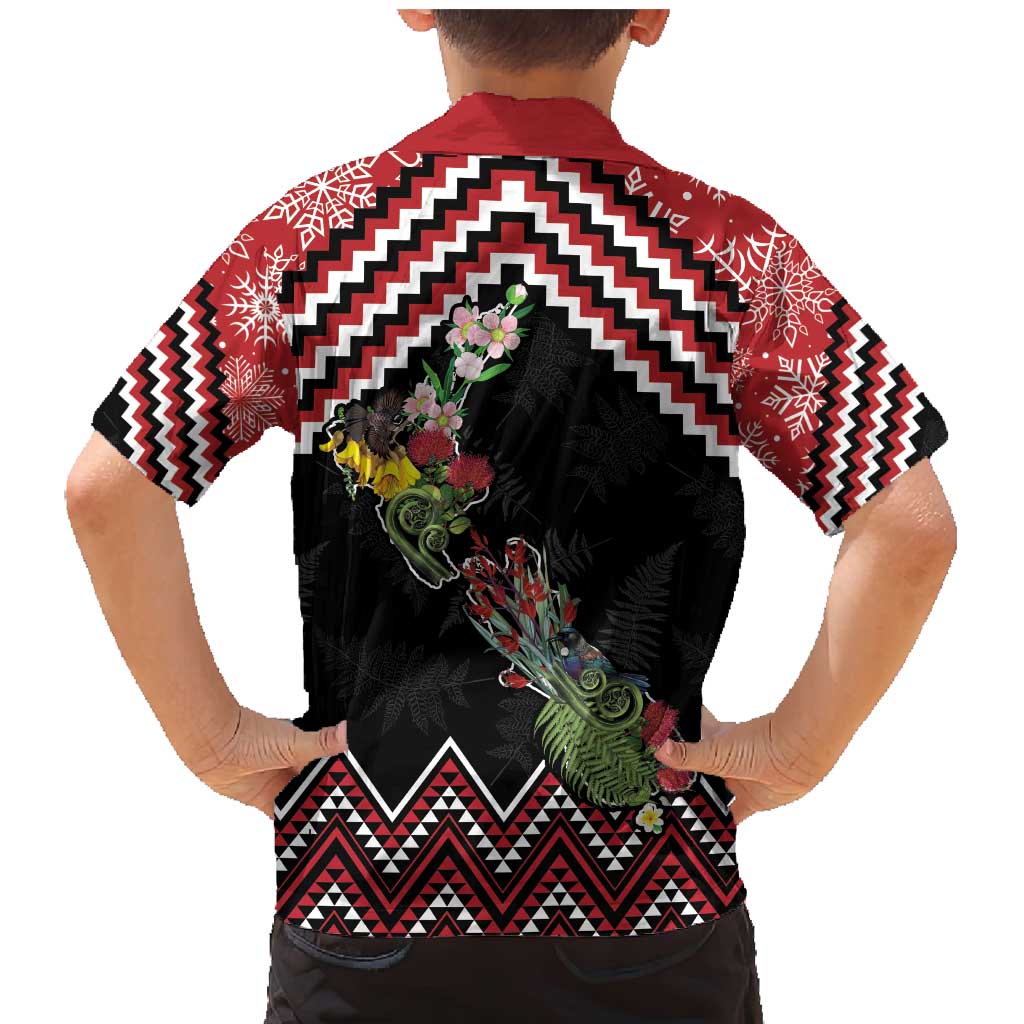 New Zealand Christmas Taniko Poutama Family Matching Mermaid Dress and Hawaiian Shirt Flora Map with Birds - Polynesian Pride