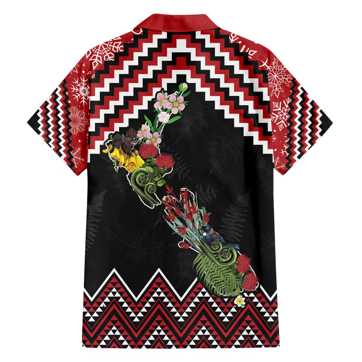 New Zealand Christmas Taniko Poutama Family Matching Off The Shoulder Long Sleeve Dress and Hawaiian Shirt Flora Map with Birds - Polynesian Pride