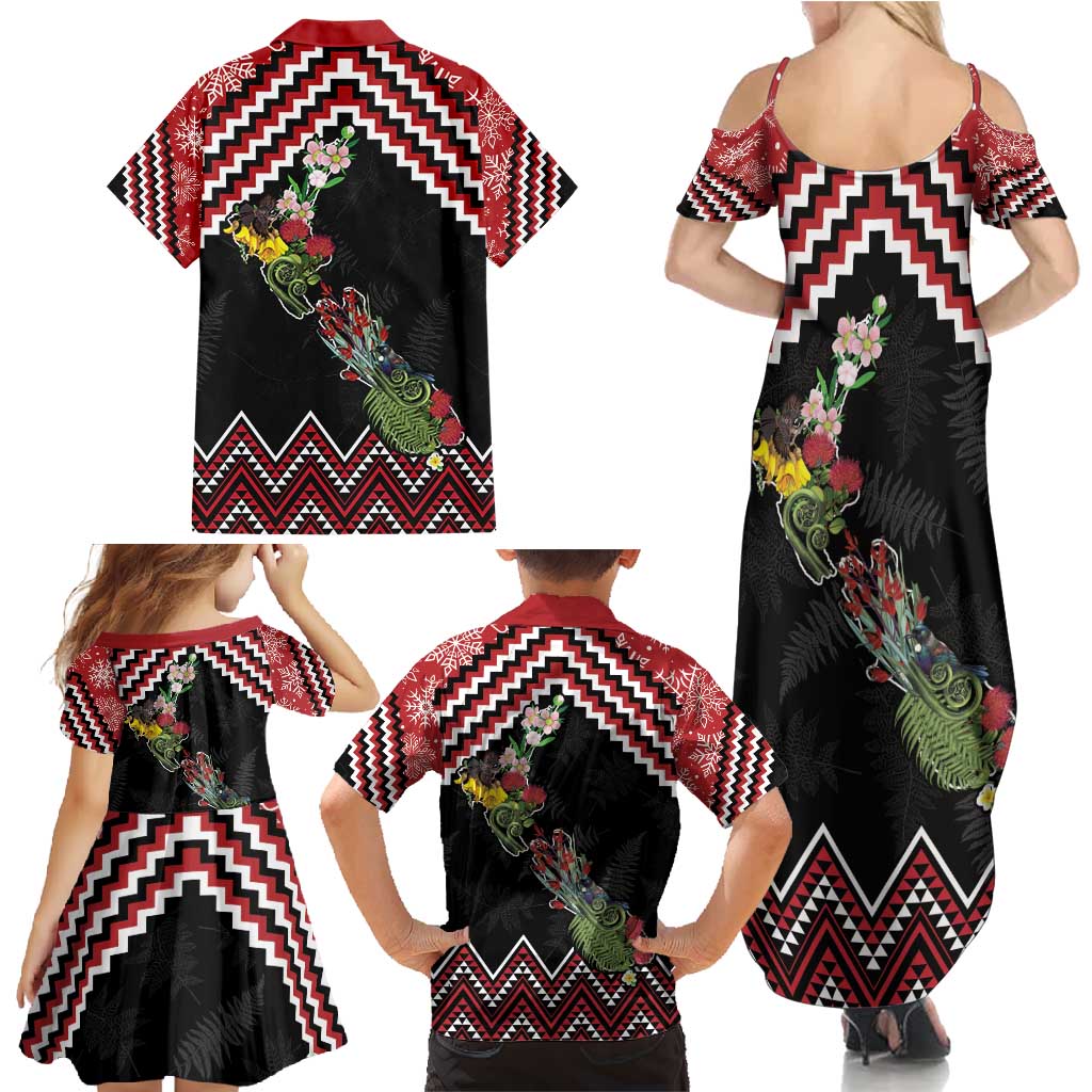New Zealand Christmas Taniko Poutama Family Matching Summer Maxi Dress and Hawaiian Shirt Flora Map with Birds - Polynesian Pride