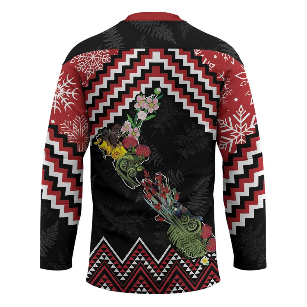New Zealand Christmas Taniko Poutama Hockey Jersey Flora Map with Birds - Polynesian Pride