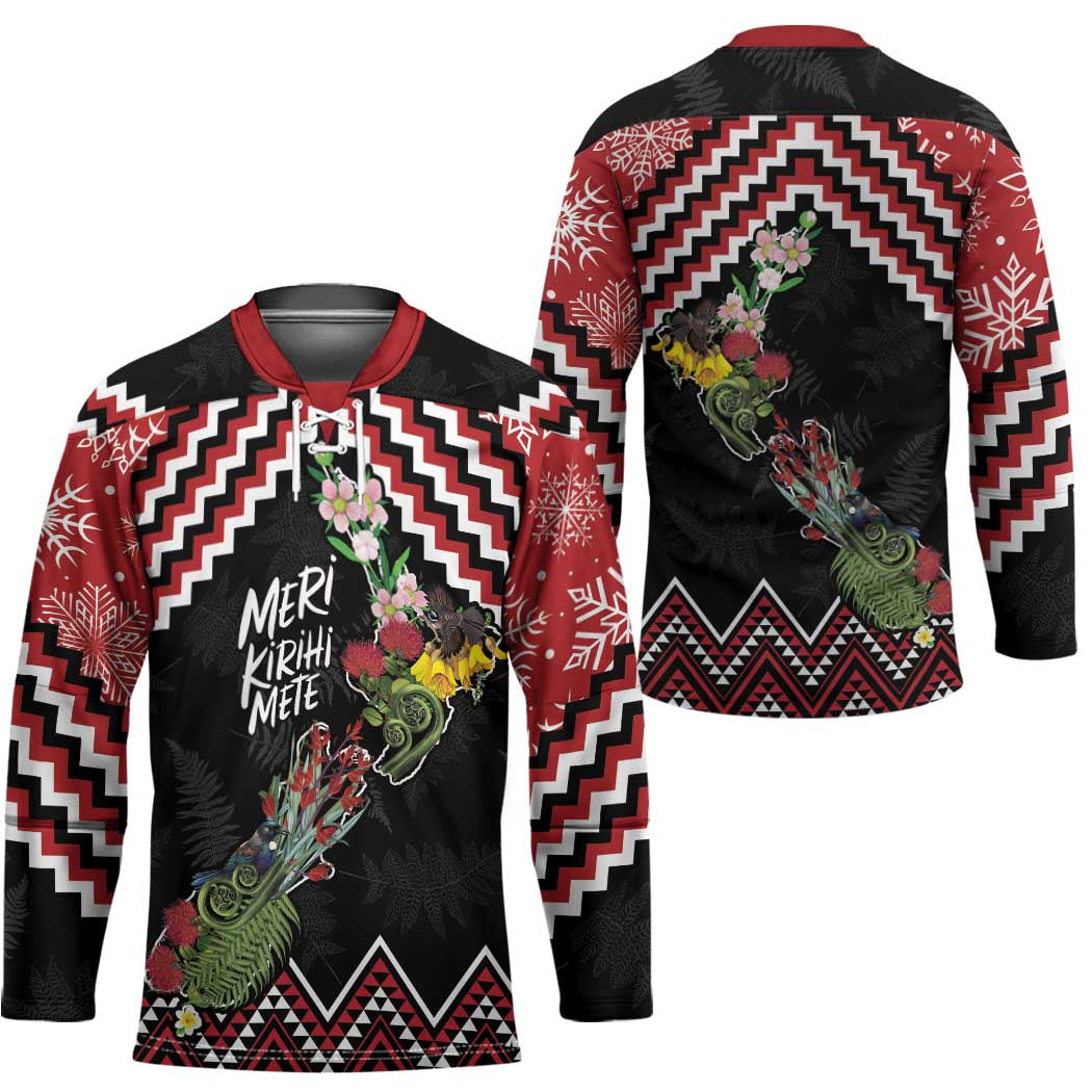 New Zealand Christmas Taniko Poutama Hockey Jersey Flora Map with Birds - Polynesian Pride