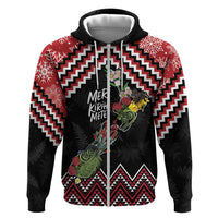 New Zealand Christmas Taniko Poutama Hoodie Flora Map with Birds - Polynesian Pride