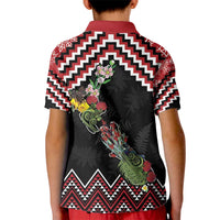 New Zealand Christmas Taniko Poutama Kid Polo Shirt Flora Map with Birds - Polynesian Pride