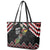 New Zealand Christmas Taniko Poutama Leather Tote Bag Flora Map with Birds - Polynesian Pride
