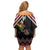 New Zealand Christmas Taniko Poutama Off Shoulder Short Dress Flora Map with Birds - Polynesian Pride