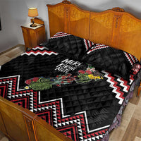 New Zealand Christmas Taniko Poutama Quilt Bed Set Flora Map with Birds - Polynesian Pride
