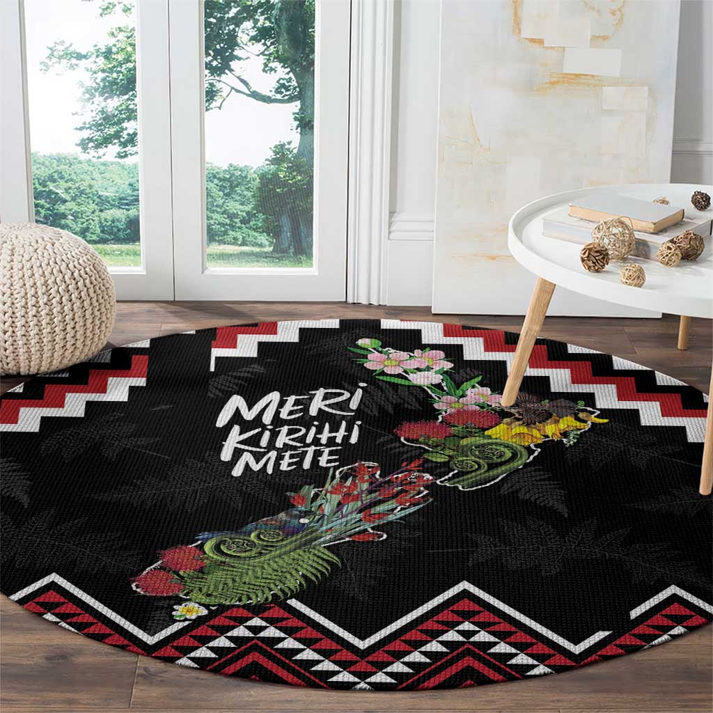 New Zealand Christmas Taniko Poutama Round Carpet Flora Map with Birds - Polynesian Pride