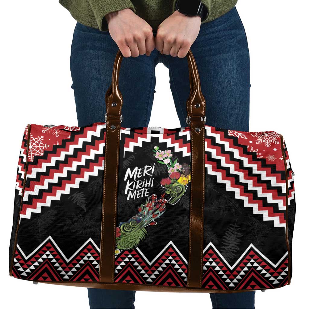 New Zealand Christmas Taniko Poutama Travel Bag Flora Map with Birds - Polynesian Pride