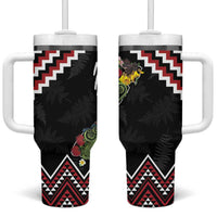 New Zealand Christmas Taniko Poutama Tumbler With Handle Flora Map with Birds - Polynesian Pride