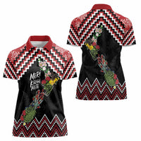 New Zealand Christmas Taniko Poutama Women Polo Shirt Flora Map with Birds - Polynesian Pride