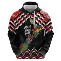 New Zealand Christmas Taniko Poutama Zip Hoodie Flora Map with Birds - Polynesian Pride