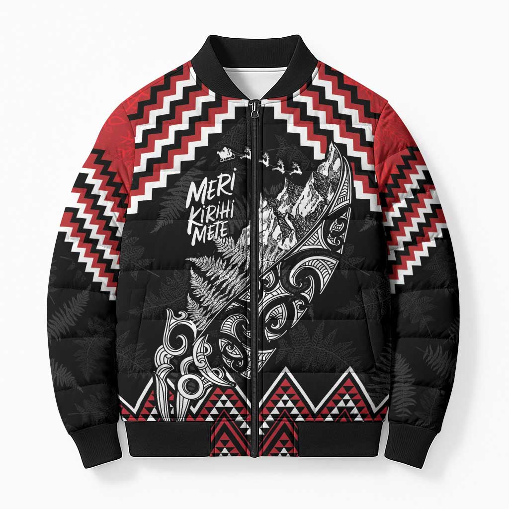 New Zealand Christmas Taniko Poutama Bomber Puffer Jacket Mountainscape Maori Fern - Polynesian Pride