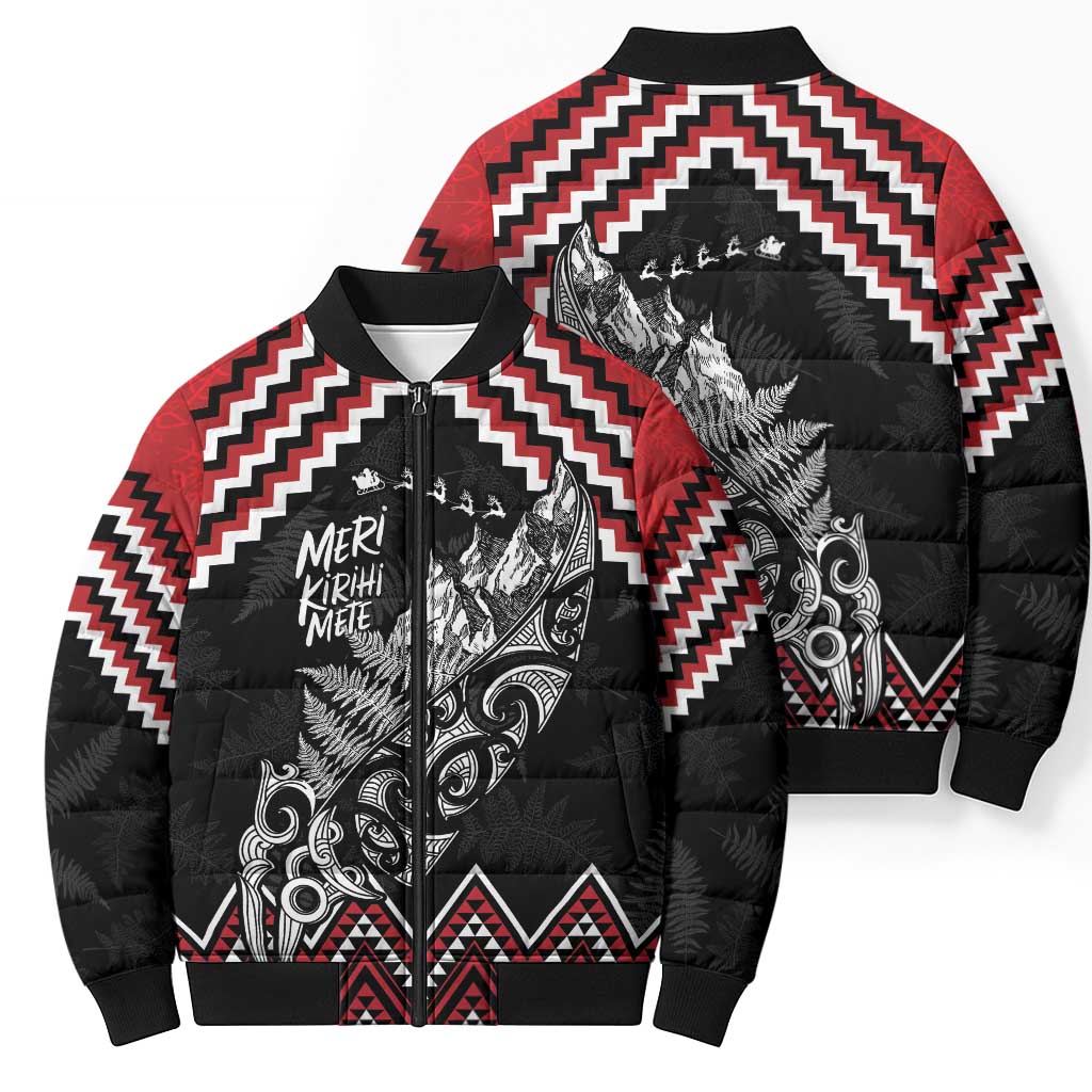 New Zealand Christmas Taniko Poutama Bomber Puffer Jacket Mountainscape Maori Fern - Polynesian Pride