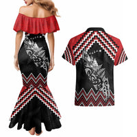 New Zealand Christmas Taniko Poutama Couples Matching Mermaid Dress and Hawaiian Shirt Mountainscape Maori Fern - Polynesian Pride