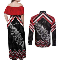 New Zealand Christmas Taniko Poutama Couples Matching Off Shoulder Maxi Dress and Long Sleeve Button Shirt Mountainscape Maori Fern - Polynesian Pride