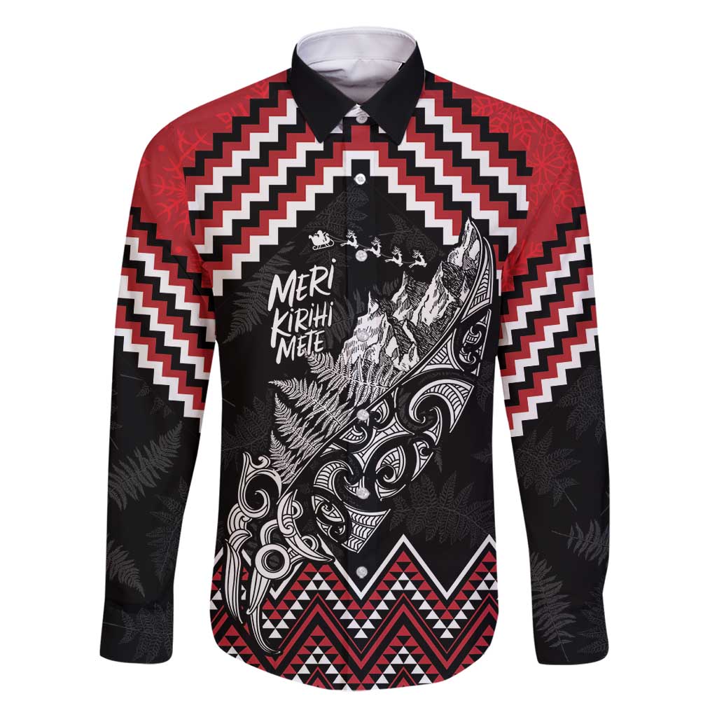 New Zealand Christmas Taniko Poutama Family Matching Long Sleeve Bodycon Dress and Hawaiian Shirt Mountainscape Maori Fern - Polynesian Pride