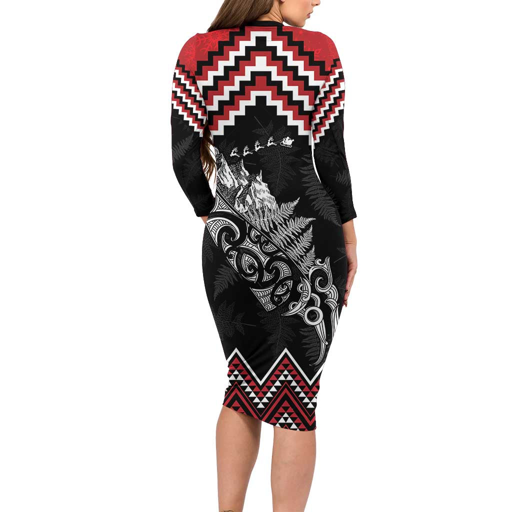 New Zealand Christmas Taniko Poutama Family Matching Long Sleeve Bodycon Dress and Hawaiian Shirt Mountainscape Maori Fern - Polynesian Pride