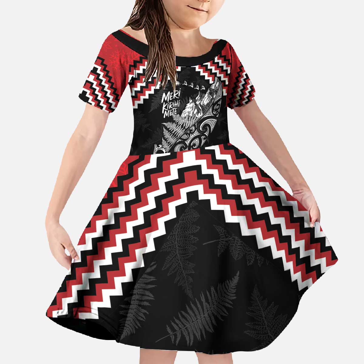 New Zealand Christmas Taniko Poutama Family Matching Off The Shoulder Long Sleeve Dress and Hawaiian Shirt Mountainscape Maori Fern - Polynesian Pride
