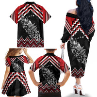 New Zealand Christmas Taniko Poutama Family Matching Off The Shoulder Long Sleeve Dress and Hawaiian Shirt Mountainscape Maori Fern - Polynesian Pride