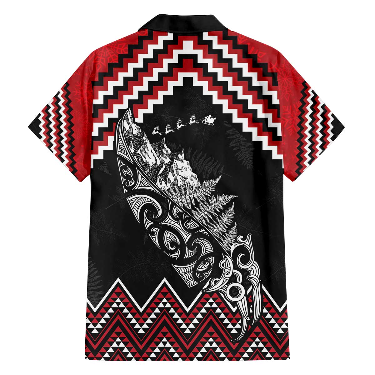 New Zealand Christmas Taniko Poutama Family Matching Off The Shoulder Long Sleeve Dress and Hawaiian Shirt Mountainscape Maori Fern - Polynesian Pride