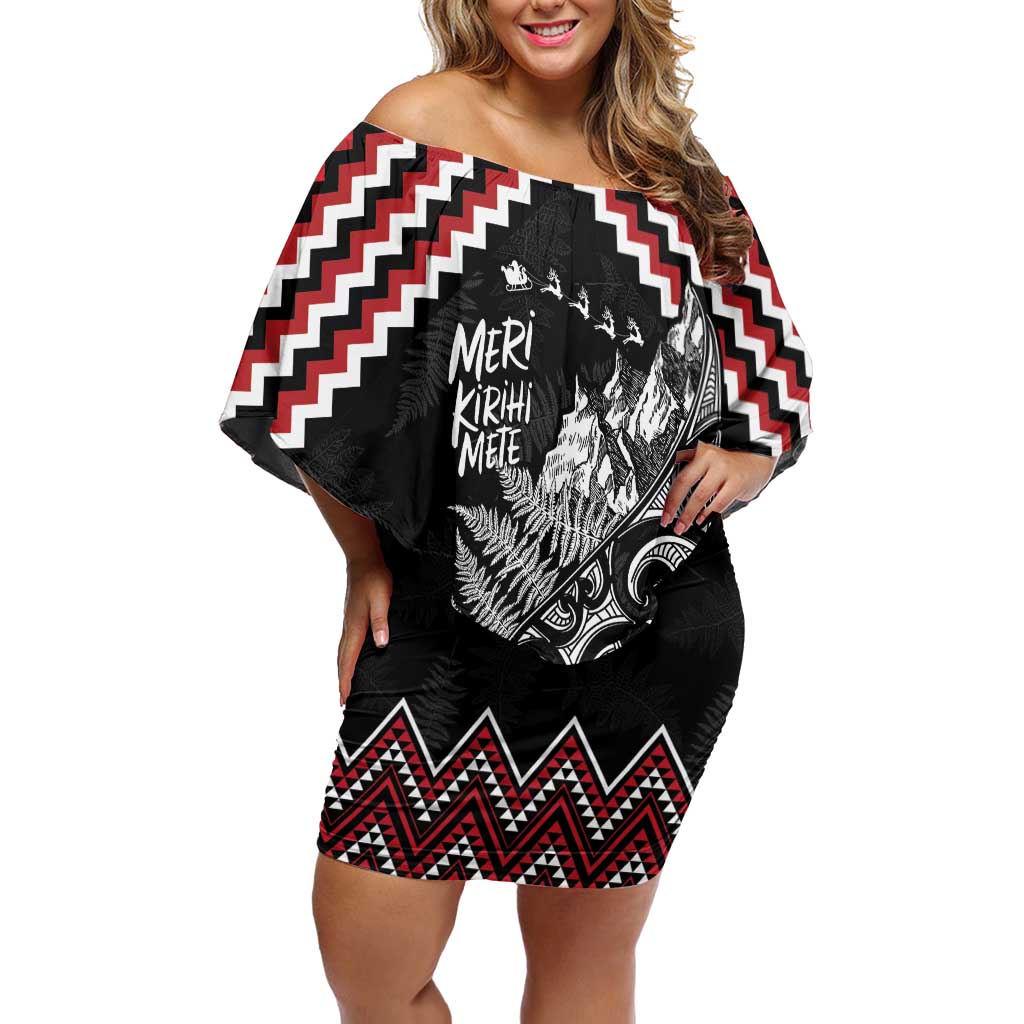 New Zealand Christmas Taniko Poutama Family Matching Off Shoulder Short Dress and Hawaiian Shirt Mountainscape Maori Fern - Polynesian Pride