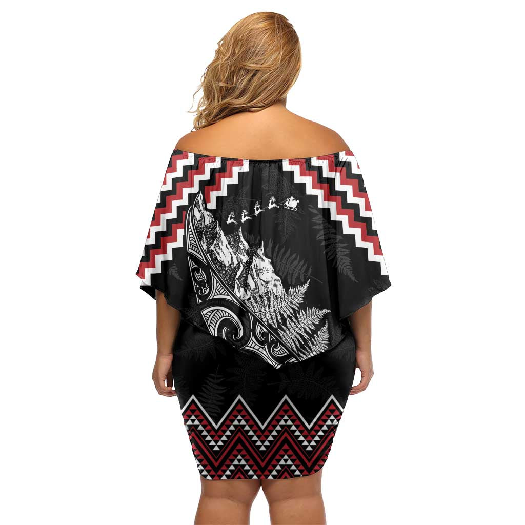 New Zealand Christmas Taniko Poutama Family Matching Off Shoulder Short Dress and Hawaiian Shirt Mountainscape Maori Fern - Polynesian Pride