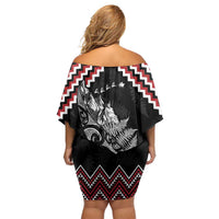 New Zealand Christmas Taniko Poutama Family Matching Off Shoulder Short Dress and Hawaiian Shirt Mountainscape Maori Fern - Polynesian Pride