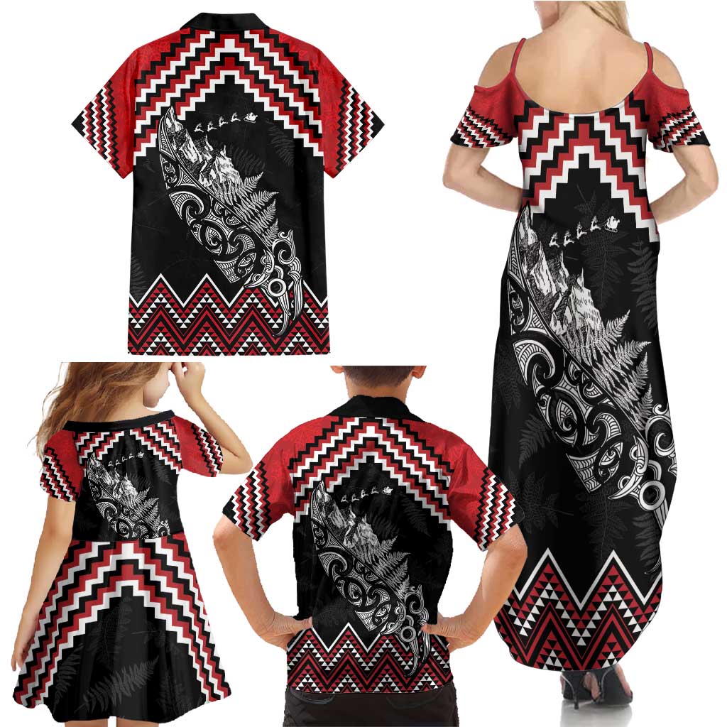 New Zealand Christmas Taniko Poutama Family Matching Summer Maxi Dress and Hawaiian Shirt Mountainscape Maori Fern - Polynesian Pride