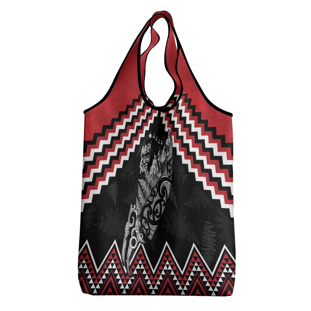 New Zealand Christmas Taniko Poutama Grocery Bag Mountainscape Maori Fern - Polynesian Pride