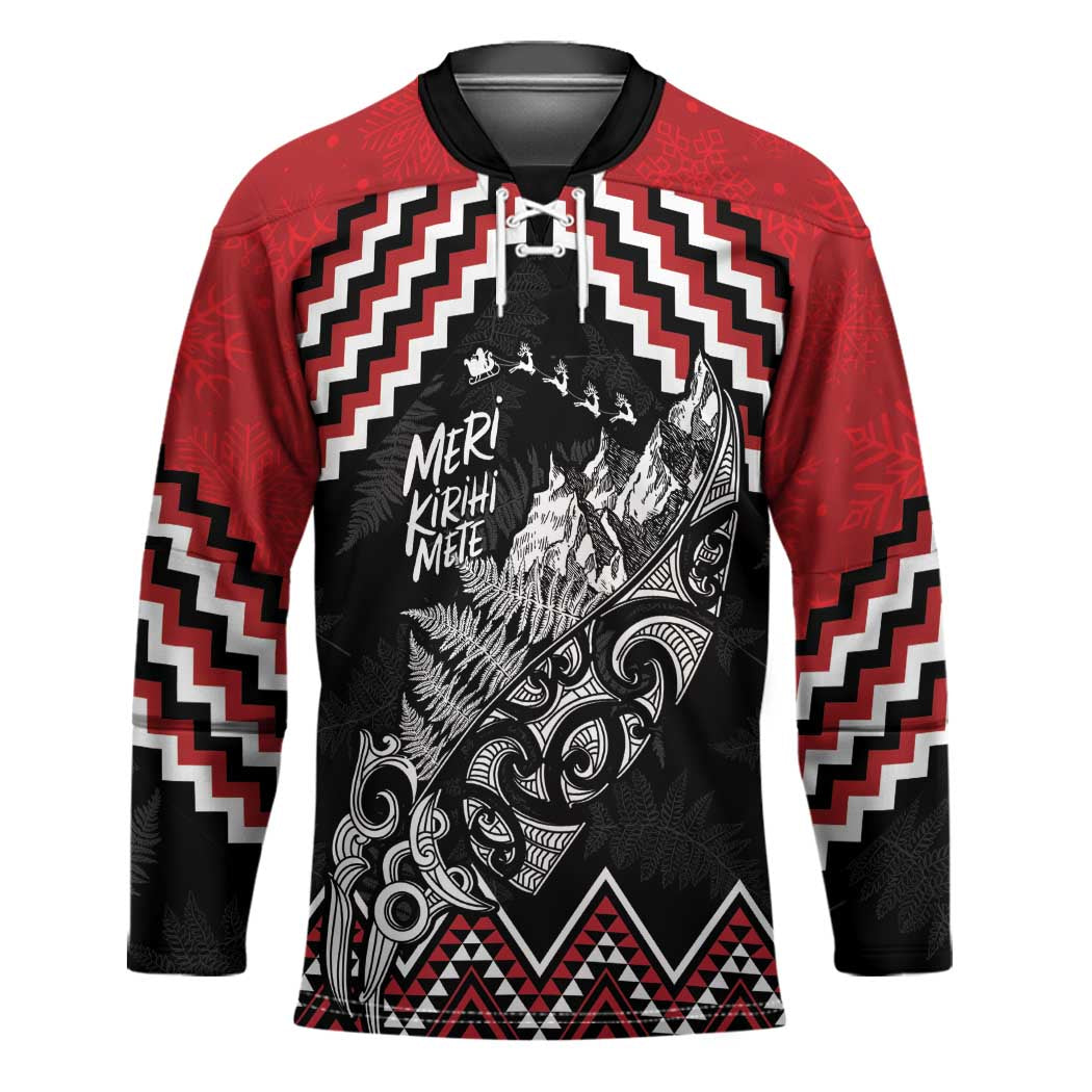 New Zealand Christmas Taniko Poutama Hockey Jersey Mountainscape Maori Fern - Polynesian Pride