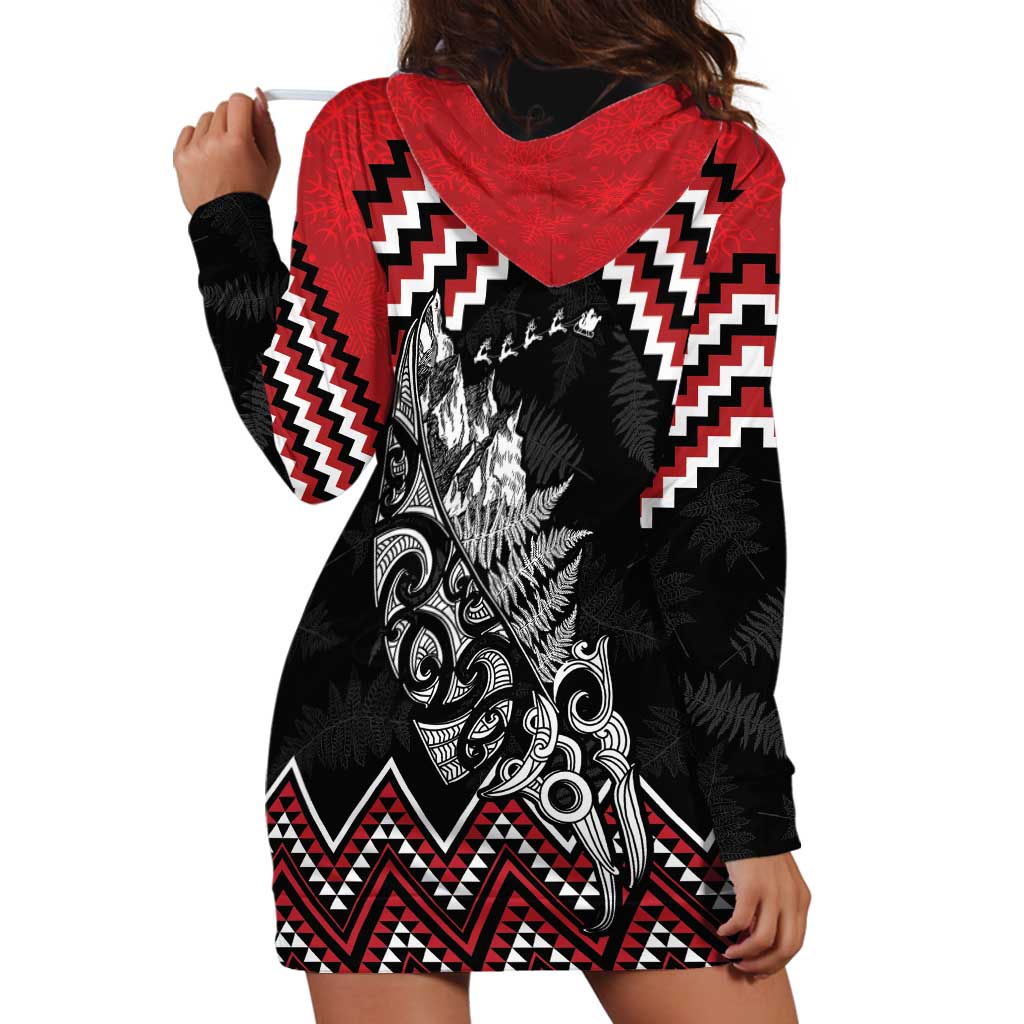 New Zealand Christmas Taniko Poutama Hoodie Dress Mountainscape Maori Fern - Polynesian Pride