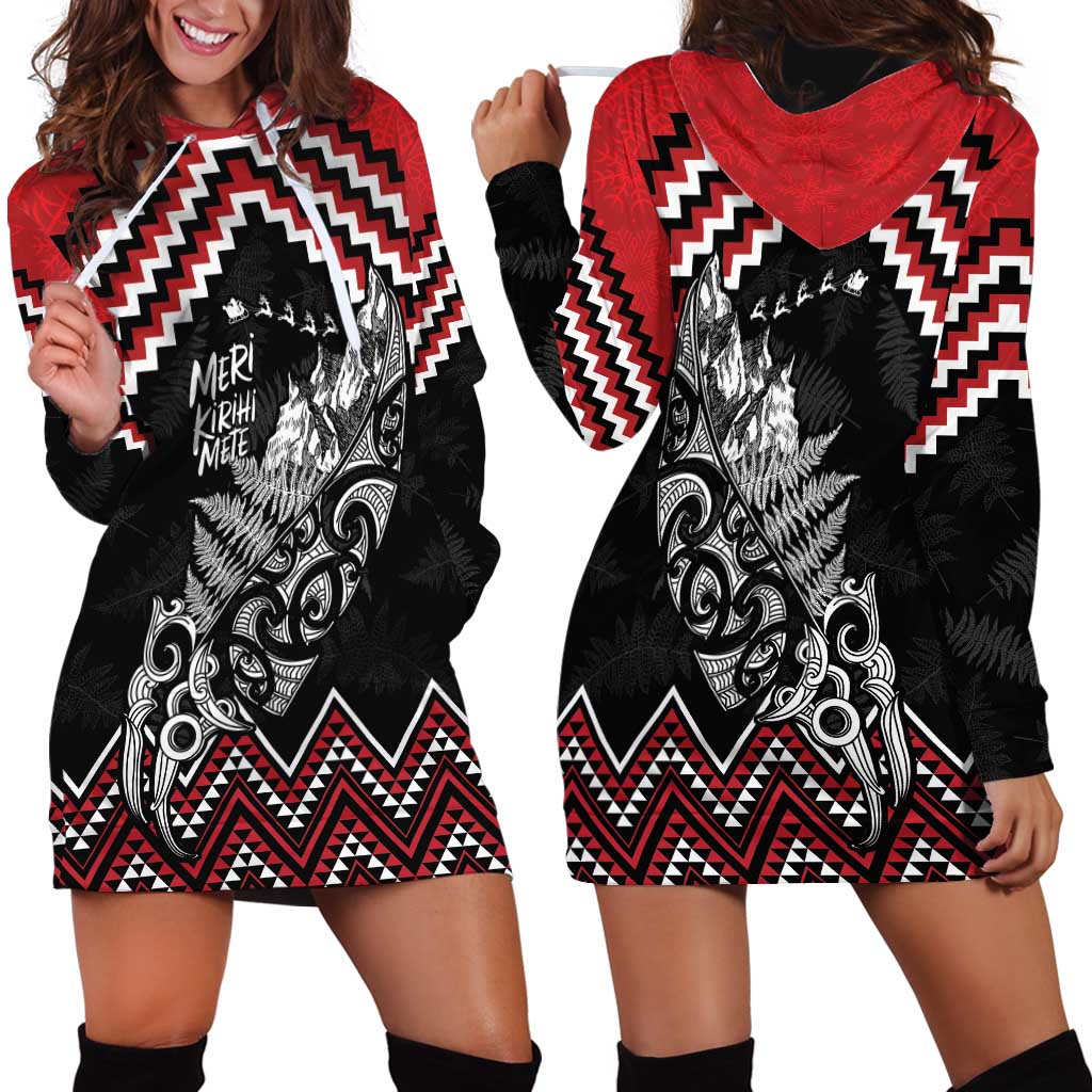 New Zealand Christmas Taniko Poutama Hoodie Dress Mountainscape Maori Fern - Polynesian Pride