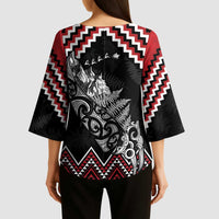 New Zealand Christmas Taniko Poutama Kimono Sleeve Blouse Mountainscape Maori Fern - Polynesian Pride