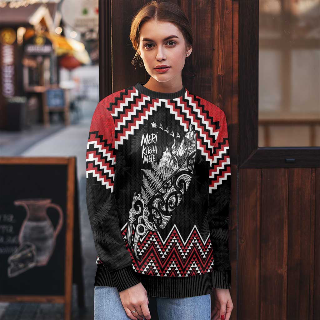 New Zealand Christmas Taniko Poutama Ugly Christmas Sweater Mountainscape Maori Fern - Polynesian Pride