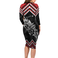 New Zealand Christmas Taniko Poutama Long Sleeve Bodycon Dress Mountainscape Maori Fern - Polynesian Pride