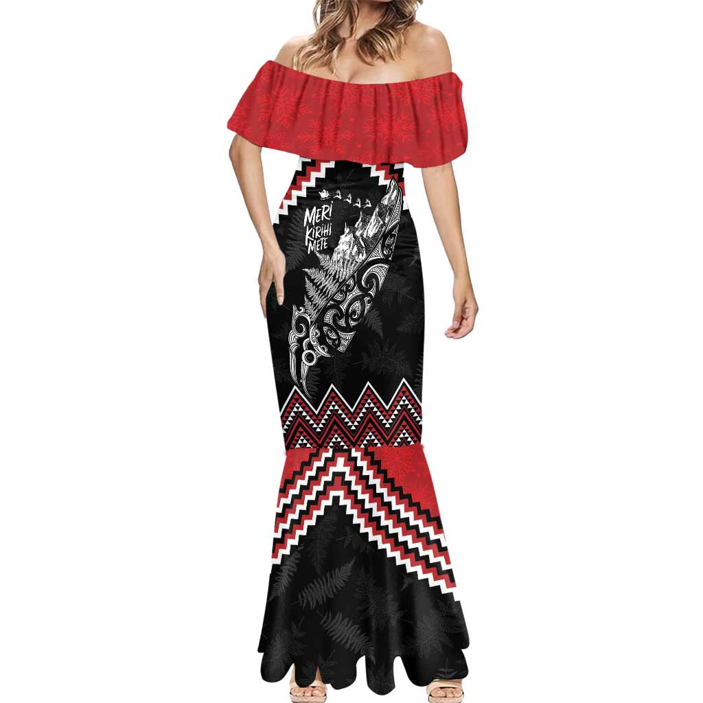 New Zealand Christmas Taniko Poutama Mermaid Dress Mountainscape Maori Fern - Polynesian Pride