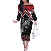 New Zealand Christmas Taniko Poutama Off The Shoulder Long Sleeve Dress Mountainscape Maori Fern - Polynesian Pride