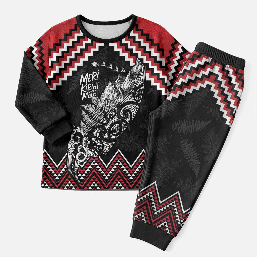 New Zealand Christmas Taniko Poutama Christmas Pajama Set Mountainscape Maori Fern - Polynesian Pride