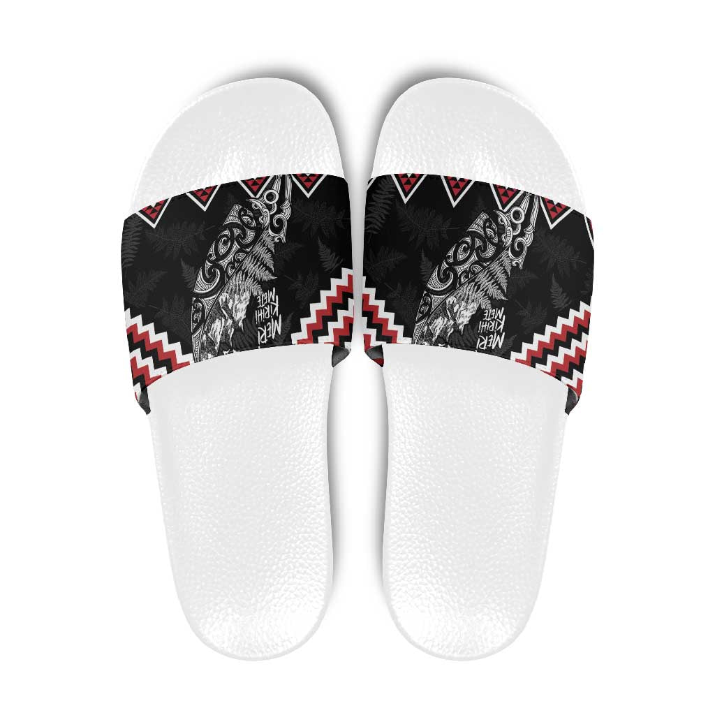 New Zealand Christmas Taniko Poutama Slide Sandals Mountainscape Maori Fern - Polynesian Pride