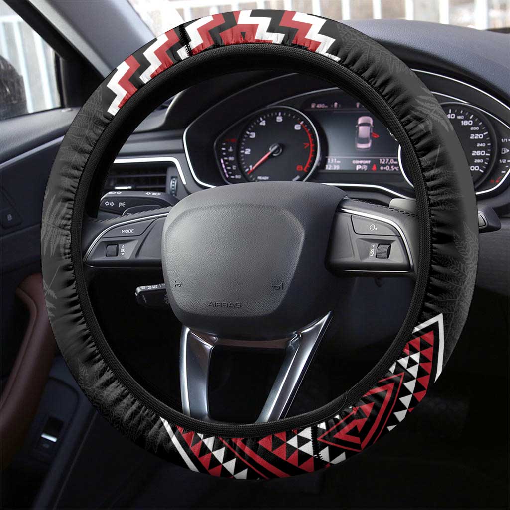 New Zealand Christmas Taniko Poutama Steering Wheel Cover Mountainscape Maori Fern - Polynesian Pride