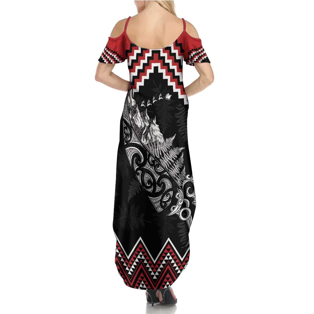 New Zealand Christmas Taniko Poutama Summer Maxi Dress Mountainscape Maori Fern - Polynesian Pride
