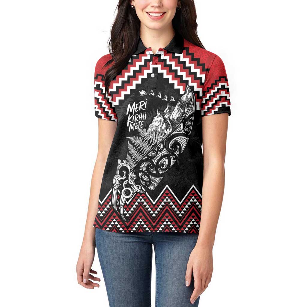 New Zealand Christmas Taniko Poutama Women Polo Shirt Mountainscape Maori Fern - Polynesian Pride
