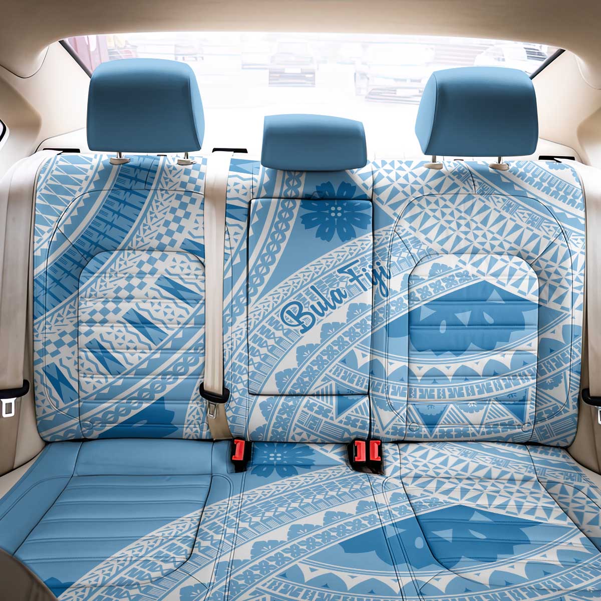 Bula Fiji Classic Masi Tapa Back Car Seat Cover Turquoise - Polynesian Pride