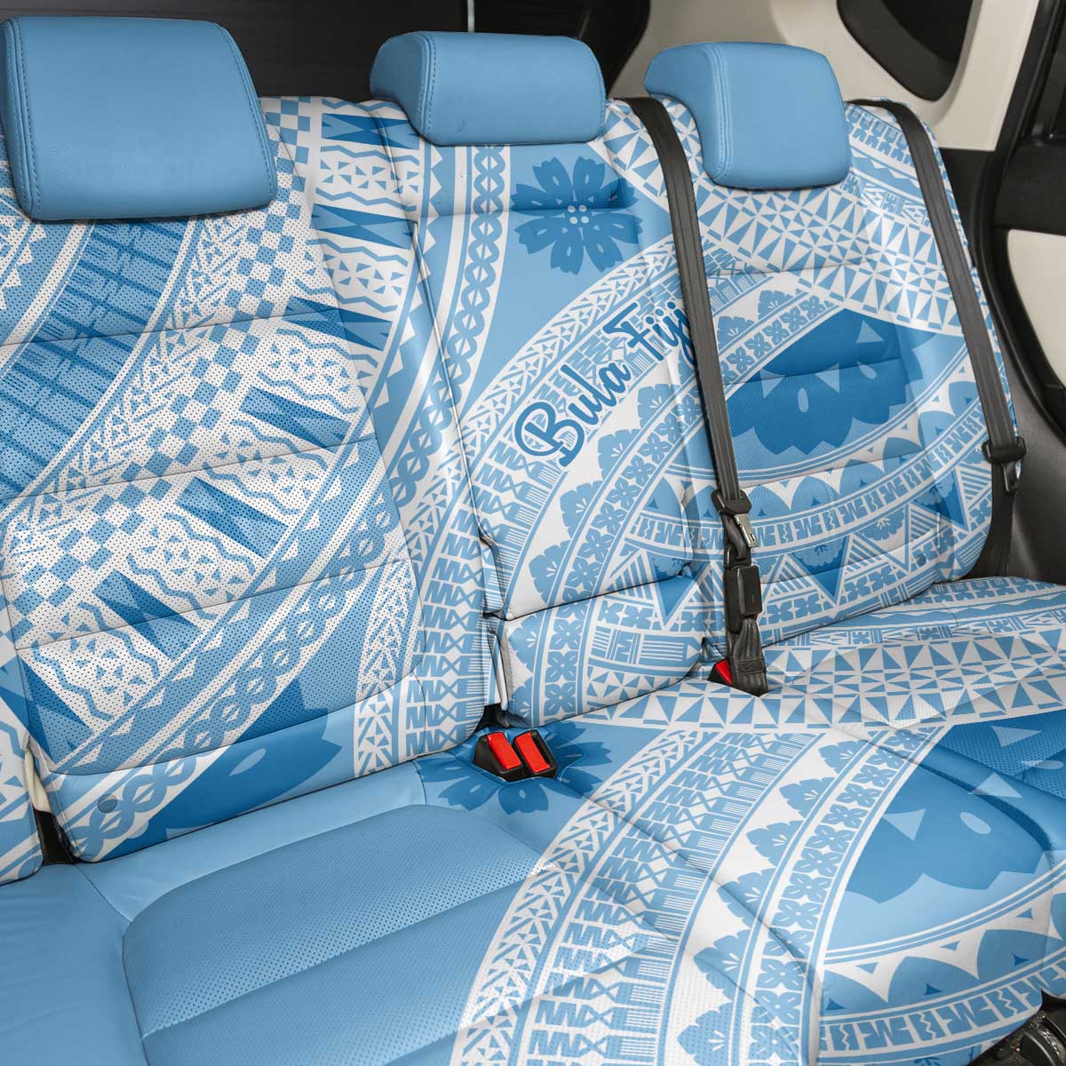 Bula Fiji Classic Masi Tapa Back Car Seat Cover Turquoise - Polynesian Pride