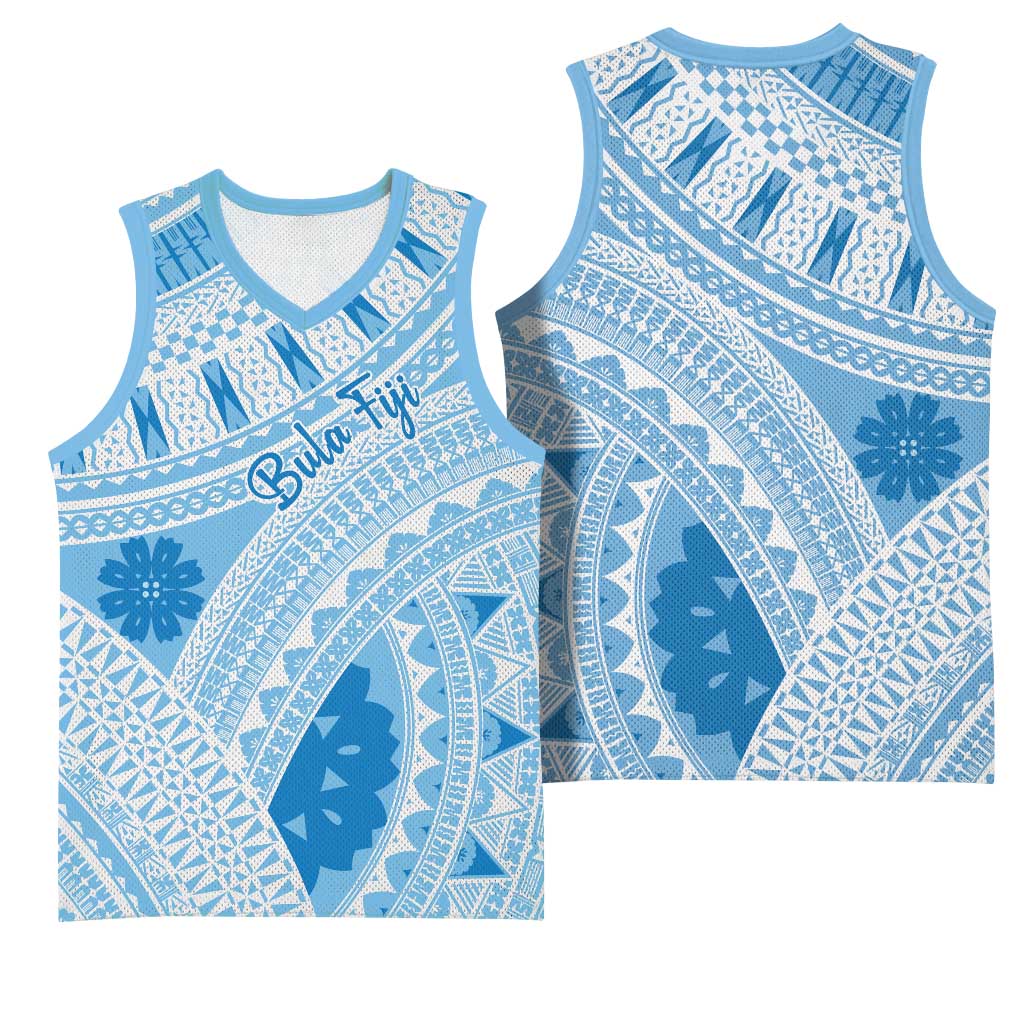 Bula Fiji Classic Masi Tapa Basketball Jersey Turquoise - Polynesian Pride